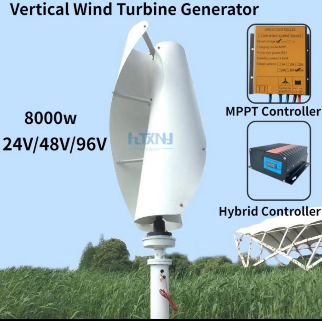 New Energy Windmill 8000W 15000W 10000W 20000W  24V 48V 96V  Vertical Wind Turbine Generator Maglev Generator Mppt Controller